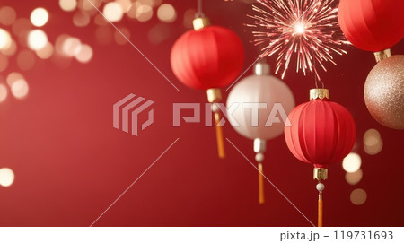 Vibrant Chinese New Year with Colorful Fireworks and Festive 119731693