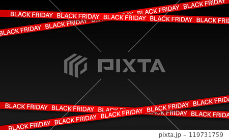 3d red ribbons for Black Friday sale on dark brick wall background. Crossed ribbons. Graphic elements for big sale. Vector illustration. 119731759