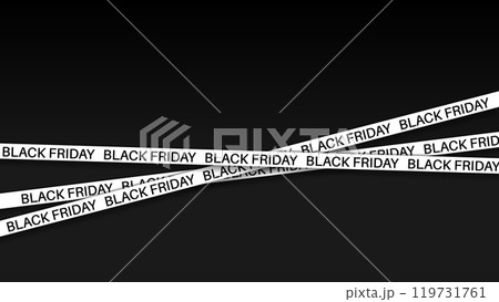 3d red ribbons for Black Friday sale on dark brick wall background. Crossed ribbons. Graphic elements for big sale. Vector illustration. 119731761