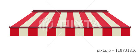Striped awning for cafe. Striped shop canopy. Store or cafe sunshade awning. Striped awning for cafe. Striped shop canopy. Store or cafe sunshade awning. 119731816