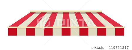 Striped awning for cafe. Striped shop canopy. Store or cafe sunshade awning. 119731817