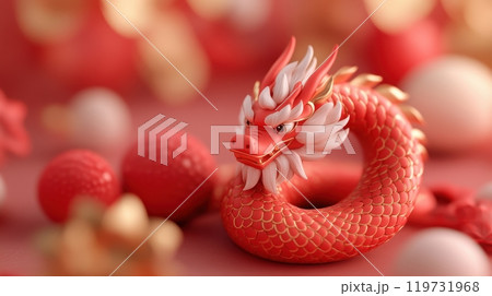 Coiled Red Dragon Guarding Festive Lunar New Year Gate 119731968
