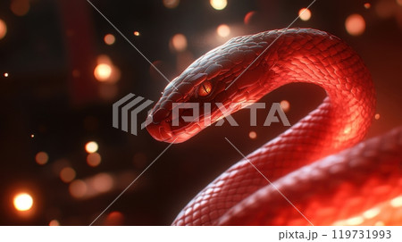 Mesmerizing Serpent Envelops Vibrant Fireworks and Ornate Temple at Night 119731993