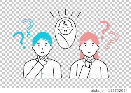 A young couple with questions about babies and childcare 119732034