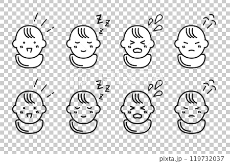 スタイをつけた赤ちゃんの表情のバリエーションイラスト 119732037