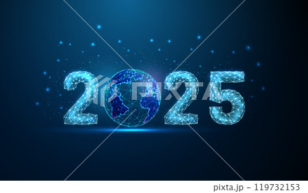 Abstract Happy 2025 New Year greeting card with planet Abstract Happy 2025 New Year greeting card with planet 119732153