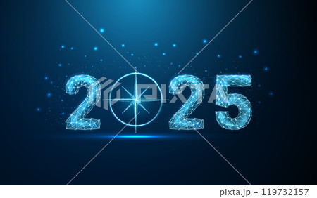 Abstract Happy 2025 New Year greeting card with compass 119732157