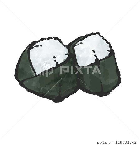 おにぎりの手書き筆絵風イラスト おにぎりの手書き筆絵風イラスト 119732342