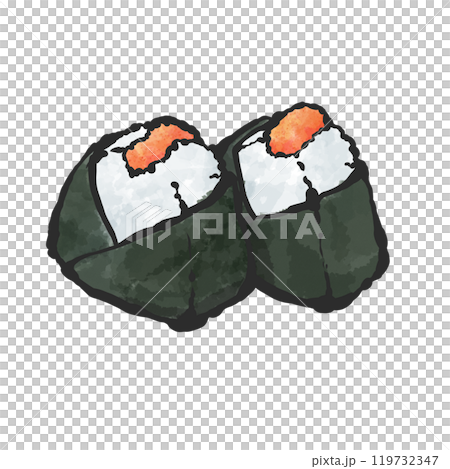 明太おにぎりの手書き筆絵風イラスト 119732347