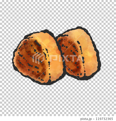 手寫毛筆繪畫風格的烤飯糰插畫 手寫毛筆繪畫風格的烤飯糰插畫 119732365