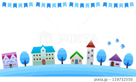シンプルな街並みと都市の風景イラスト 冬の景色 シンプルな街並みと都市の風景イラスト 冬の景色 119732550