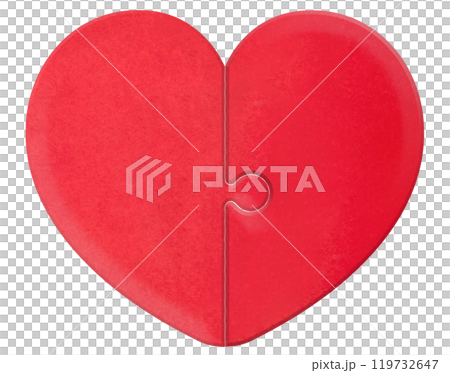 縦に分かれた立体的なふっくらしたハートの形の赤いパズル 縦に分かれた立体的なふっくらしたハートの形の赤いパズル 119732647