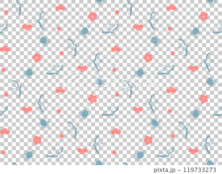 梅と鶴と亀のパターン  てぬぐい 和柄　紅梅色 紺鼠色 年賀状 119733273