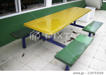 Vintage outdoor coffee table in cafe terrace Vintage outdoor coffee table in cafe terrace 119733509