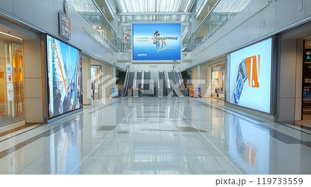 駅通路やショッピングセンター、地下道にあるようなデジタルサイネージ・広告看板 119733559
