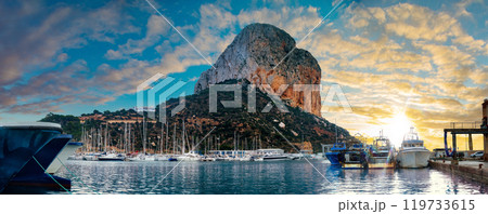 Scenic Spain beach sunset. Scenic Spain beach sunset. 119733615