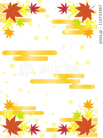 秋をイメージした紅葉・エ雲・金箔をあしらった背景イラスト素材 秋をイメージした紅葉・エ雲・金箔をあしらった背景イラスト素材 119733967