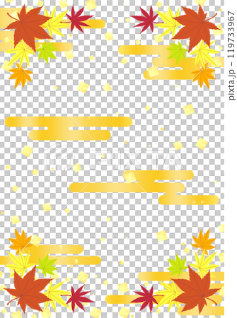 Background illustration featuring autumn leaves, clouds, and gold leaf Background illustration featuring autumn leaves, clouds, and gold leaf 119733967