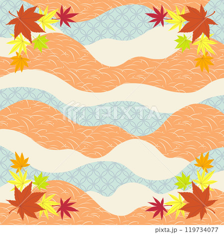 和柄背景に紅葉をあしらった秋の背景イラスト素材 119734077
