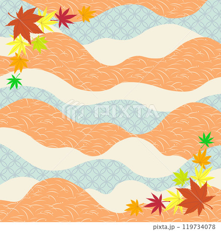 和柄背景に紅葉をあしらった秋の背景イラスト素材 和柄背景に紅葉をあしらった秋の背景イラスト素材 119734078