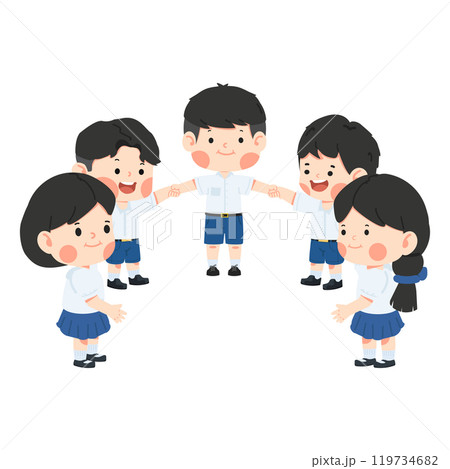 group of small kids playing ring around the rosy 119734682