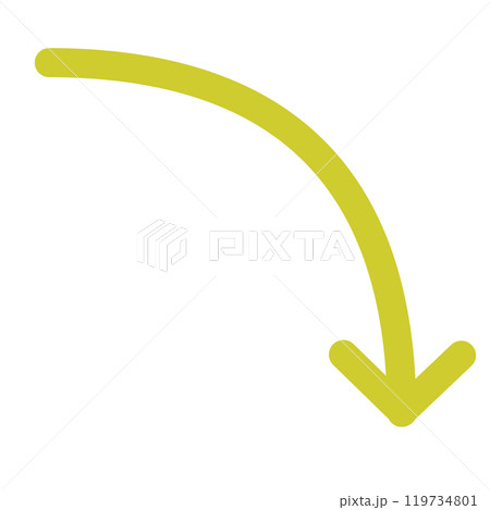 カーブする細めの矢印2（黄色） 119734801