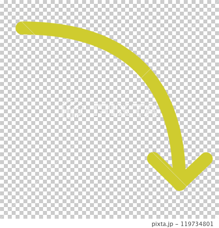 カーブする細めの矢印2（黄色） 119734801