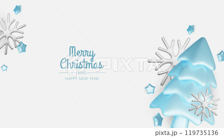 Happy New Year and Merry Christmas. Christmas holiday background with realistic 3d objects, Gift boxes, Christmas balls, snowflakes, conical metal stars. Happy New Year and Merry Christmas. Christmas holiday background with realistic 3d objects, Gift boxes, Christmas balls, snowflakes, conical metal stars. 119735136