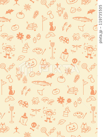 かわいい手描きの秋イメージ黄色背景パターン 119735505