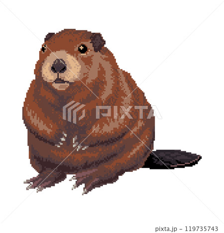 Beaver pixel art. 8 bit wildlife forest animal. Old school vintage retro video game graphics. Vector illustration. 119735743