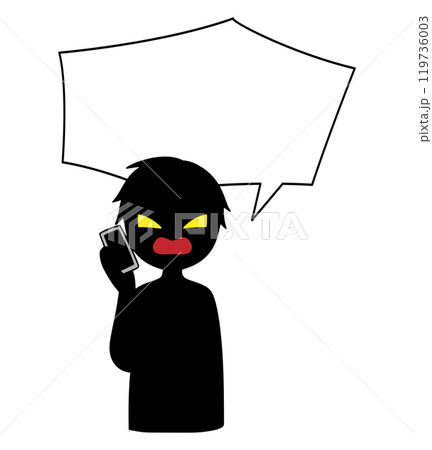 スマホで話す黒色の悪人イメージの人物と吹き出しの素材 119736003