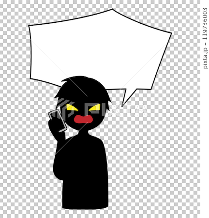 スマホで話す黒色の悪人イメージの人物と吹き出しの素材 119736003