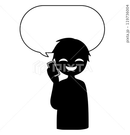 スマホで話す黒色の悪人イメージの人物と吹き出しの素材 119736004