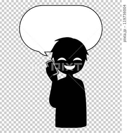 スマホで話す黒色の悪人イメージの人物と吹き出しの素材 119736004