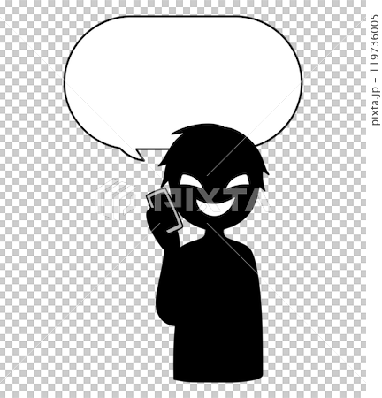 スマホで話す黒色の悪人イメージの人物と吹き出しの素材 119736005