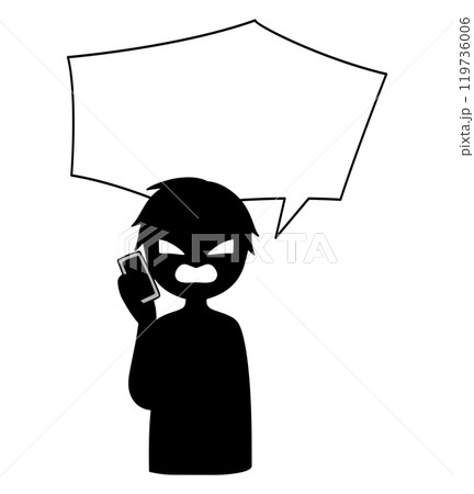 スマホで話す黒色の悪人イメージの人物と吹き出しの素材 119736006