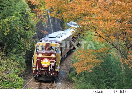 わたらせ渓谷鐵道「晩秋の景色を走るトロッコわたらせ渓谷号」」 わたらせ渓谷鐵道「晩秋の景色を走るトロッコわたらせ渓谷号」」 119736373