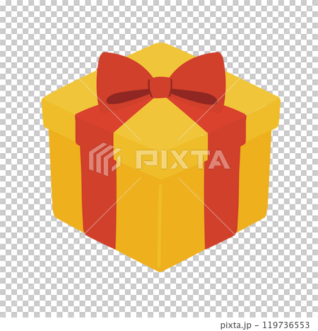 赤いリボンの黄色のプレゼントの箱 119736553