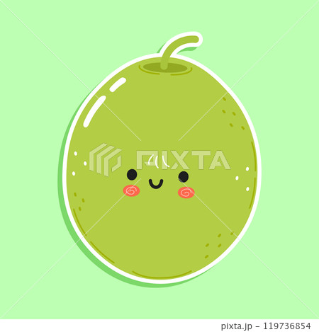 Sticker Green olive character. Vector hand drawn cartoon kawaii character illustration icon. Isolated on green background. Green olive character concept Sticker Green olive character. Vector hand drawn cartoon kawaii character illustration icon. Isolated on green background. Green olive character concept 119736854
