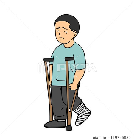man with an injured leg on crutches 119736880