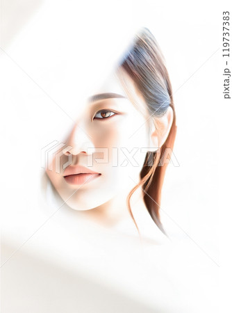 A close-up, portrait of a woman with distinctive and finely detailed features 119737383