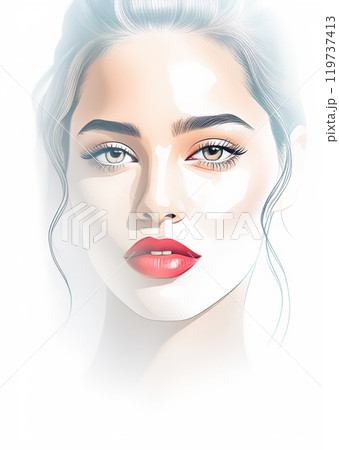 A close-up, portrait of a woman with distinctive and finely detailed features 119737413