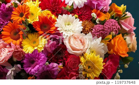 色鮮やかなたくさんの花 Vividly Colorful Flowers 119737648