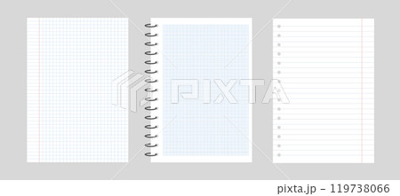 Set of 3 realistic vector illustration of blank of square and lining paper from block isolated on gray background 119738066