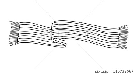 Cozy scarf doodle style. Hand drawn black and white winter warm clothes symbol Cozy scarf doodle style. Hand drawn black and white winter warm clothes symbol 119738067