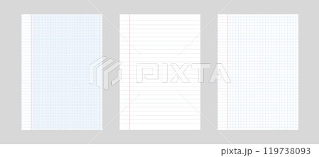 Set of 3 simple vector paper illustration. Paper in a cell and a line from block isolated on gray background. Set of 3 simple vector paper illustration. Paper in a cell and a line from block isolated on gray background. 119738093