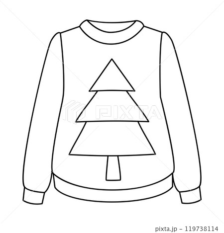 Christmas knitted sweater with Christmas tree. Doodle style winter clothes. Christmas knitted sweater with Christmas tree. Doodle style winter clothes. 119738114