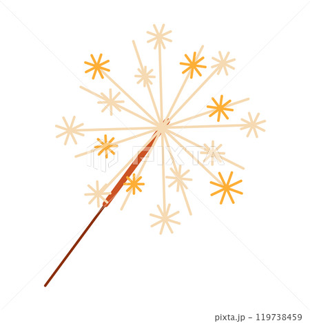 Burning sparkler candle. Bengal fire. Flat vector illustration isolated on white. Christmas decoration 119738459