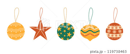 Christmas tree decoration set. Christmas ornaments. Flat vector isolated illustration 119738463