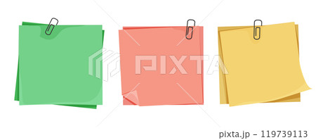 Memo notes, paper for note with clip, postit. Planner notebook page. Idea list. Post note sticker. Quote frame, reminder. 119739113